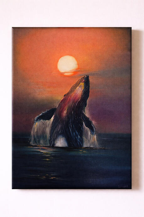 Sunset whale oil paint 40x60